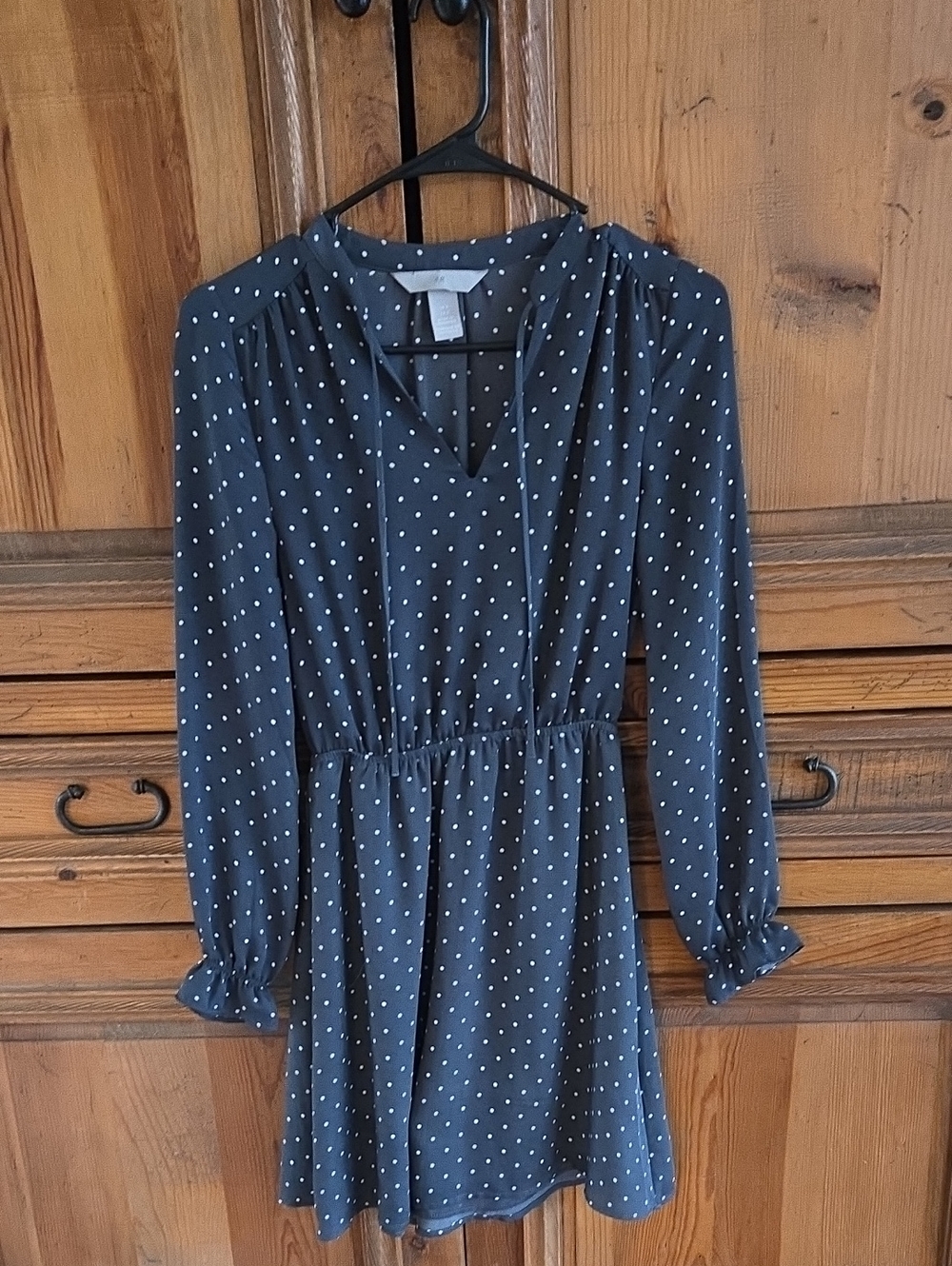 Polka Dot Long-Sleeve Mini Dress - Navy
